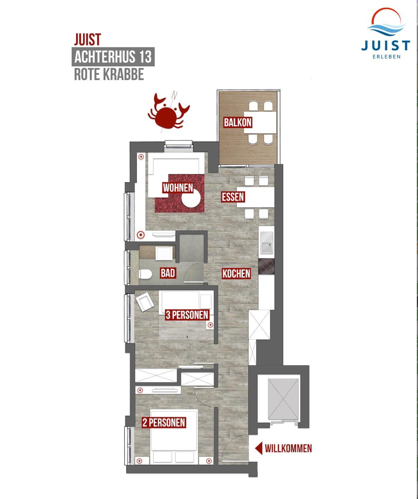 Haus Achterhus 213 - Wohnung 13 "Rote Krabbe" Juist Esterno foto